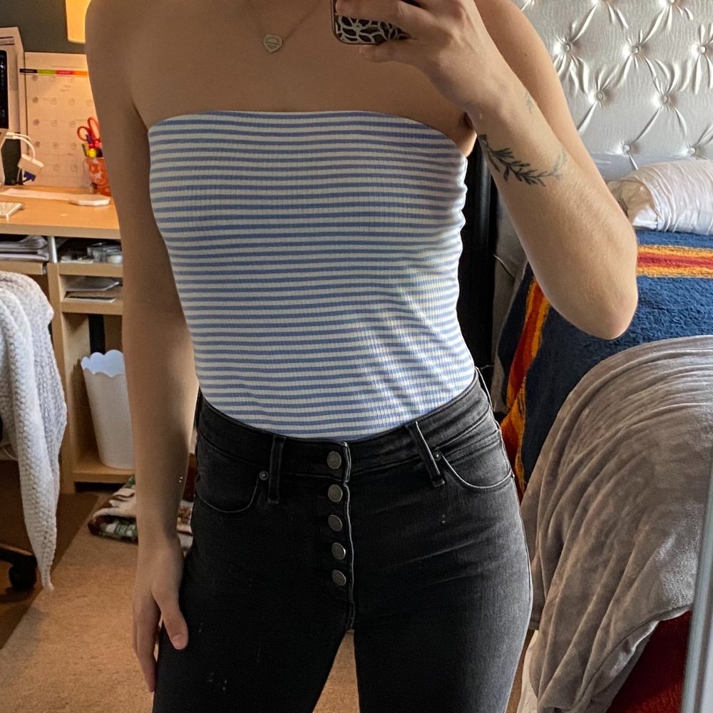 Forever 21 Striped Strapless Bodysuit